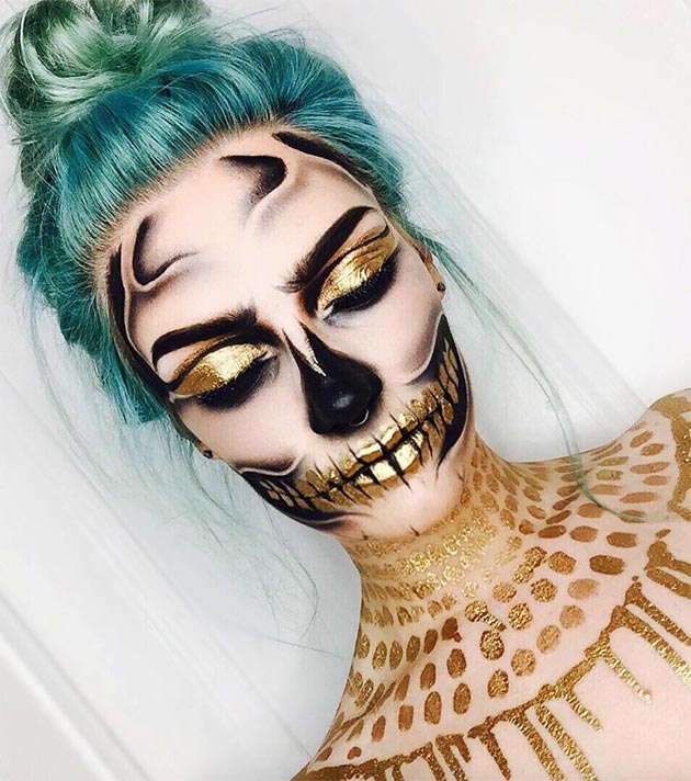 black and gold Halloween makeup