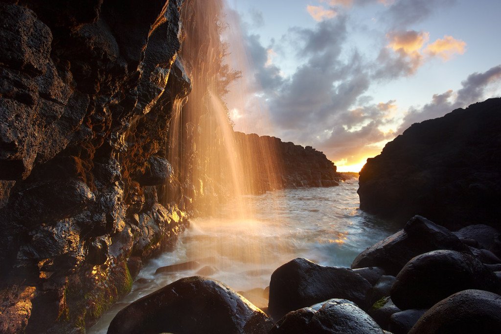 Golden Falls - Queen's Bath, Kauai, Hawaii