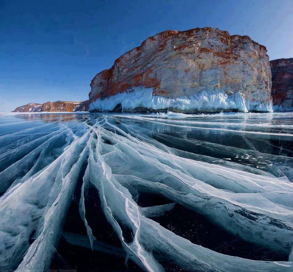 Frozen Lake Baikal in Siberia, Russia