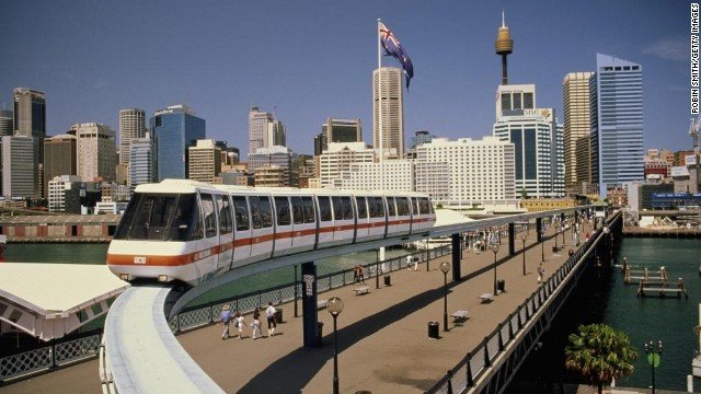Australia,New South Wales,Sydney skyline,monorail in foreground