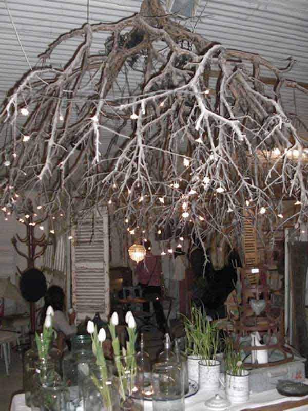 tree branch rustic chandeliers chandelier diy branches outdoor creative lighting garden made decoration decor light lights hanging table worldinsidepictures decorating