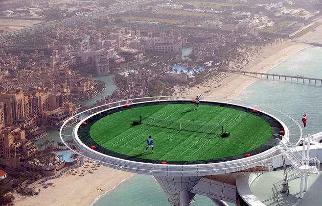 Dubai Duty Free Mens Open Agassi Federer helipad