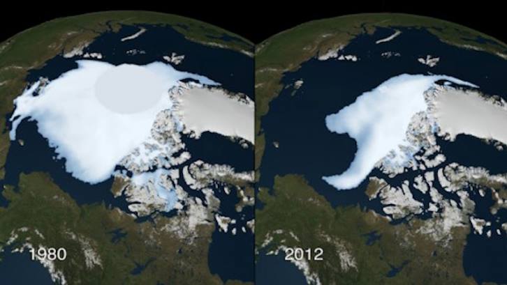 Change in Arctic Ice from 1980 - 2012.