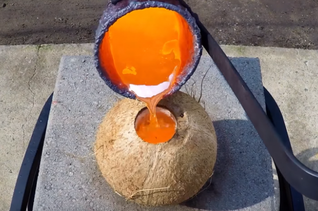 Incredible: Pouring Molten Copper Into A Coconut Creates A Very Weird Reaction