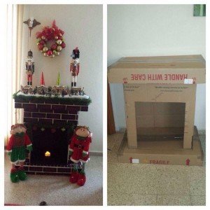 diy cardboard fireplace for christmas