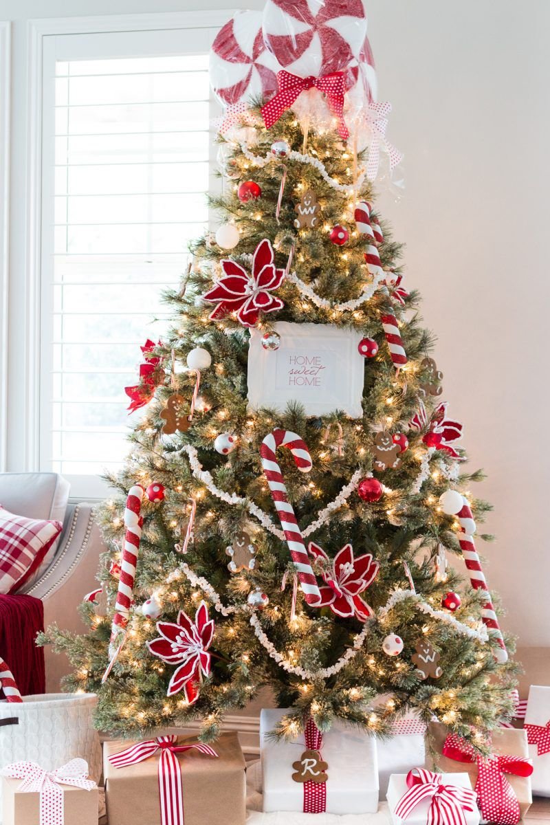 red and white christmas tree with gingerbread - Re-Fabbed