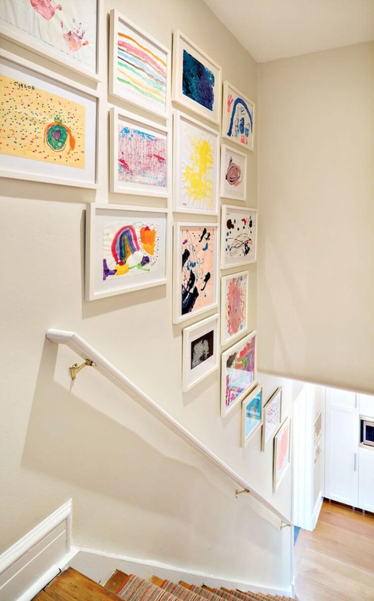 kids art staircase decor