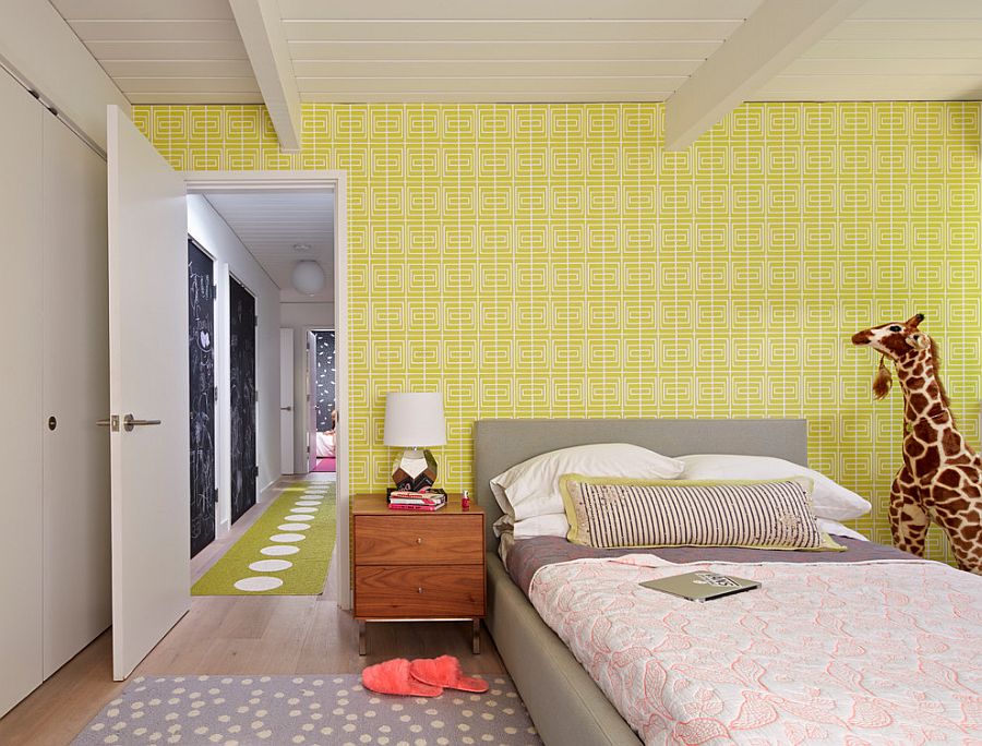 Bold Wallpaper In Yellow For The Midcentury Kids Bedroom