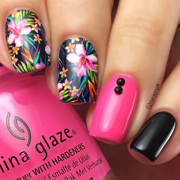 tropical pink nails