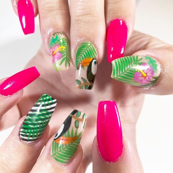 tropical red nails