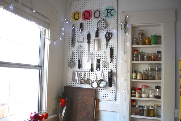 DIY pegboard kitchen organization