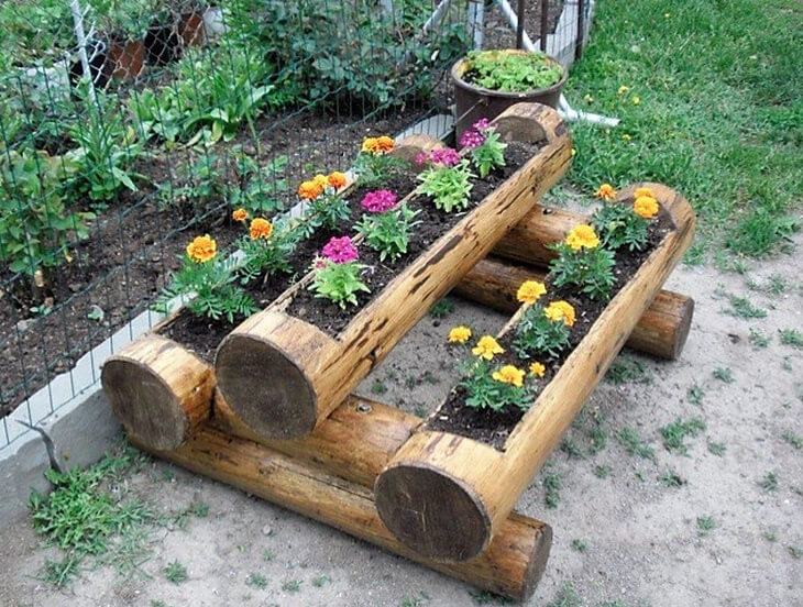 log flower beds