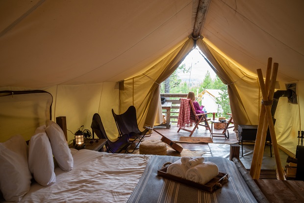 woman glamping